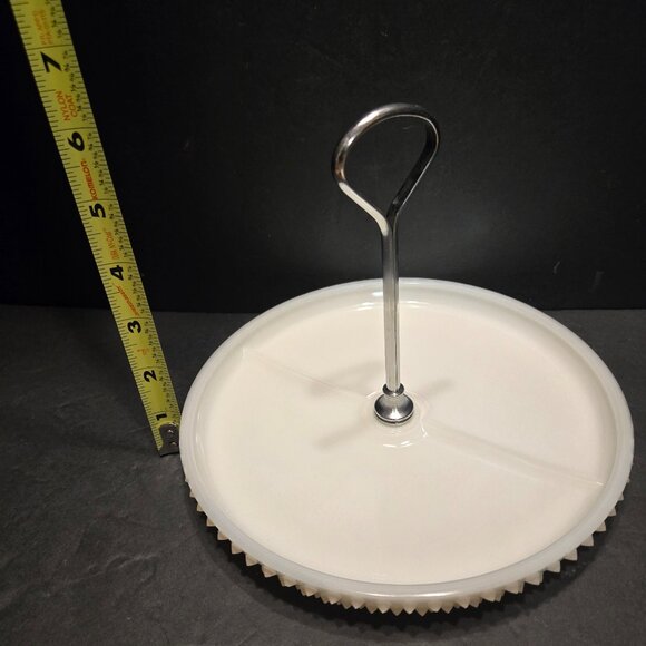 VINTAGE FENTON MILK GLASS CONDIMENT TRAY WITH CHROME HANDLE - Picture 6 of 6